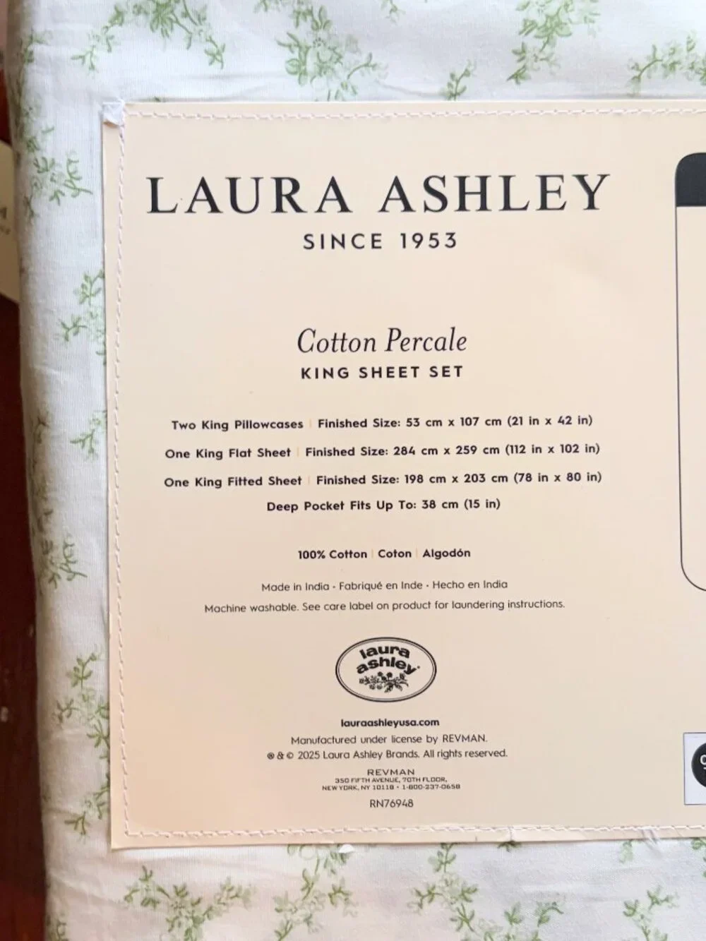 Laura Ashley King Size Cotton Percale Sheet Set Pretty Toss Green Floral